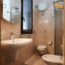 The fully renovated bathroom of an apartment at the farm stay The bathroom of an apartment at the farm stay in Salento