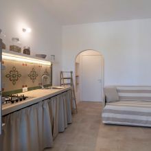 The kitchen of the 45 m2 1 bedroom apartment, Inspired by the simple elegance of traditional Puglian design Otranto Alimini the kitchen of the 1 bedroom apartment 45 m2