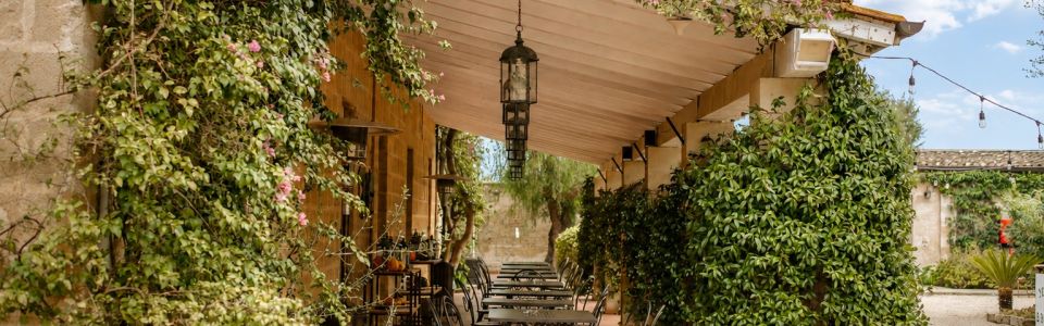 Outdoor restaurant at the winery Salento wine estate outdoor terrace